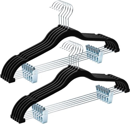 HOUSE DAY Velvet Hangers - Adjustable Clips & 360° Hook | Heavy-Duty Non-Slip Suit Organizer (10 Pack, Black)