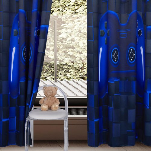 PERFEMET Gamer Kids Curtains for Bedroom 2 Panels-Black Blue Video Game Console Blackout Cutain for Boys Teen Living Room Home Decor 3D Cool Gaming Grommet Window Treatment Drapes(Blue, 42x63inch)