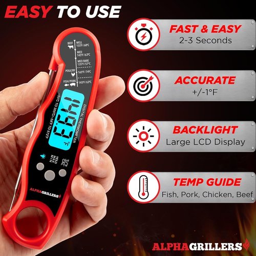 Alpha Grillers Instant Read Meat Thermometer - Perfect for Cooking, Grilling & BBQ | Includes Meat Shredder Claws