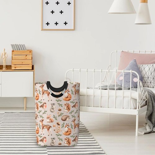 Gbuzozie Forest Little Animals Laundry Hamper Deer Squirrel Fox Hedgehog Bird Storage Basket Toys Clothes Organizer Bin For Home Bathroom Bedroom Dorm Nursery, 52l