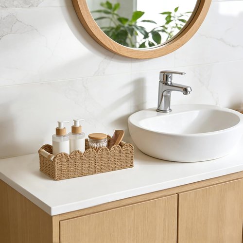 Dahey Toilet Paper Storage Basket - Woven Paper Rope with Scalloped Edge | 2 Pcs for Bathroom Organization