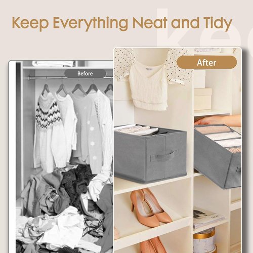 Criusia Large Clothes Organizer - 6 Pack Foldable Fabric Storage with Handles for Wardrobe | Grey
