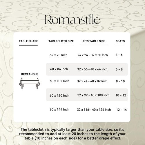 Romanstile Jacquard Rectangle Tablecloth, Waterproof Elegant Damask Curly Floral Pattern Table Cloth, Washable Decorative Polyester Table Cover for Kitchen/Dining/Parties - Ivory/Cream, 60 x 84 Inch
