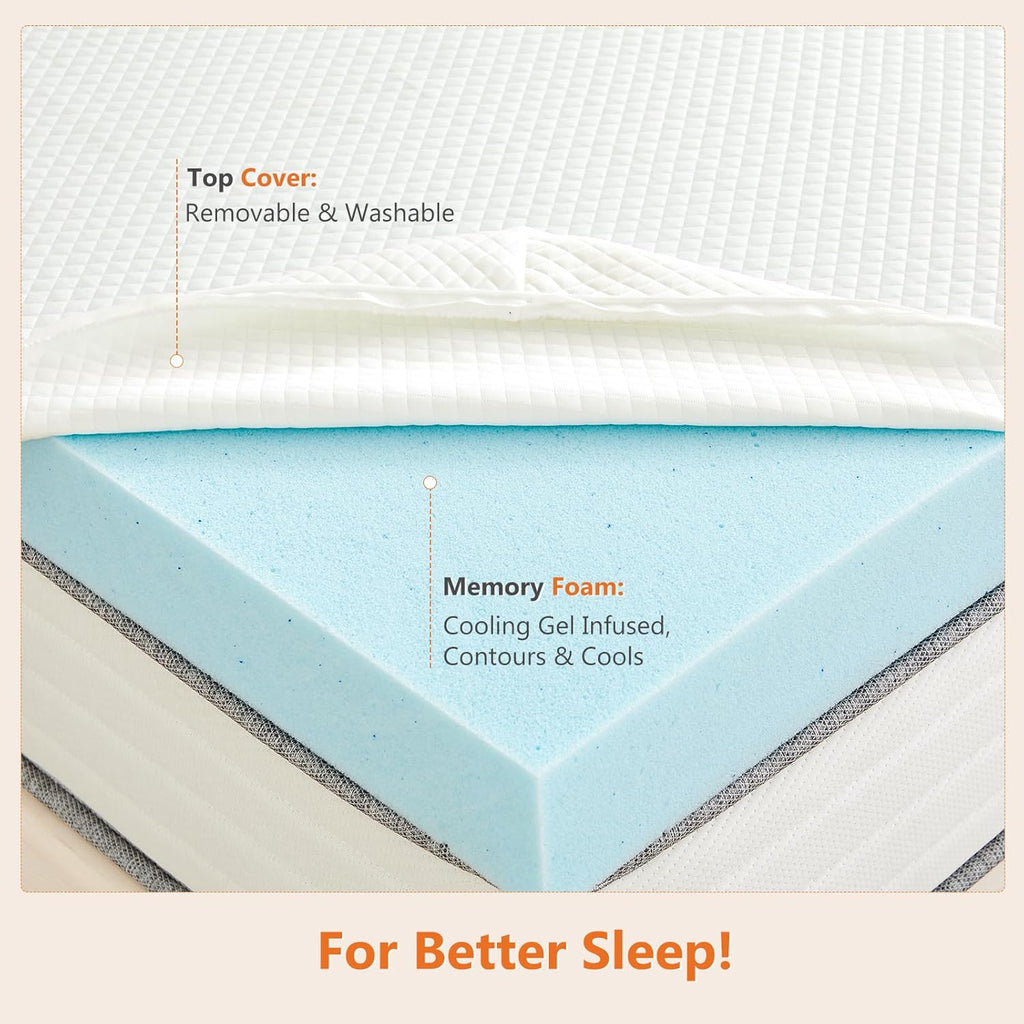 Sweetcrispy Memory Foam Mattress Topper - 3 Inch Thick Gel-Infused Cooling Pad for Queen Size Bed