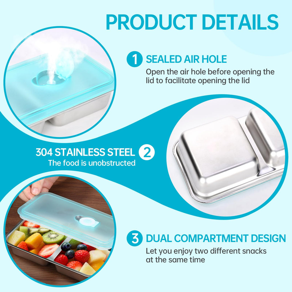 Tikmos 4 Pack Stainless Steel Snack Containers Reusable, Grab and Go 2 Compartment Food Storage Meal Prep Containers with Lids Stackable for Travel Camping School Lunch, Gifts for Gym Home Cooks