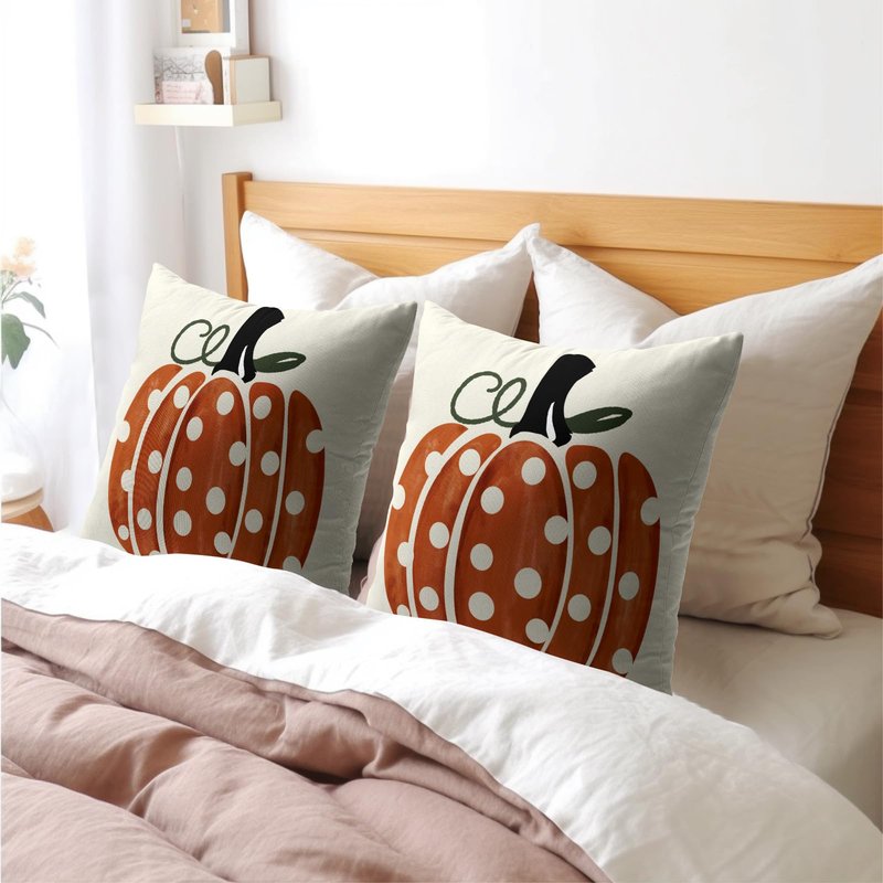 Fall Pumpkin Throw Pillow Cover 18x18 Inch Set of 2 Autumn Orange Pumpkin Outdoor Pillow Cases Polka Dot Beige Thanksgiving Farmhouse Square Cushion Covers for Sofa Couch Porch Patio Home Decor