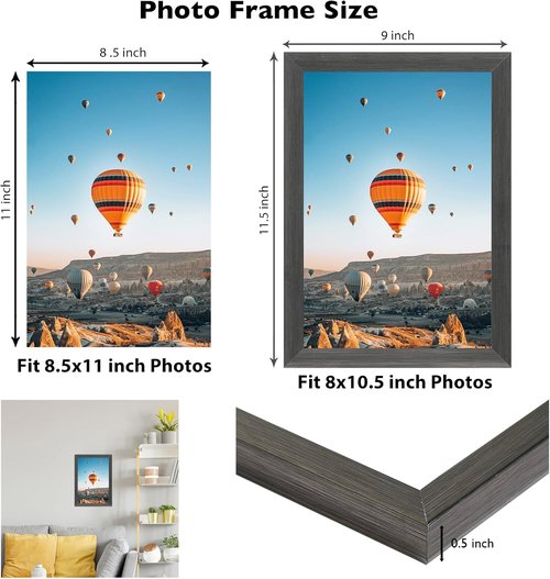 JCJMY 8.5x11 Inch Picture Frame - Silver Gray for Certificates & Photos | Shatter Resistant Plexiglass