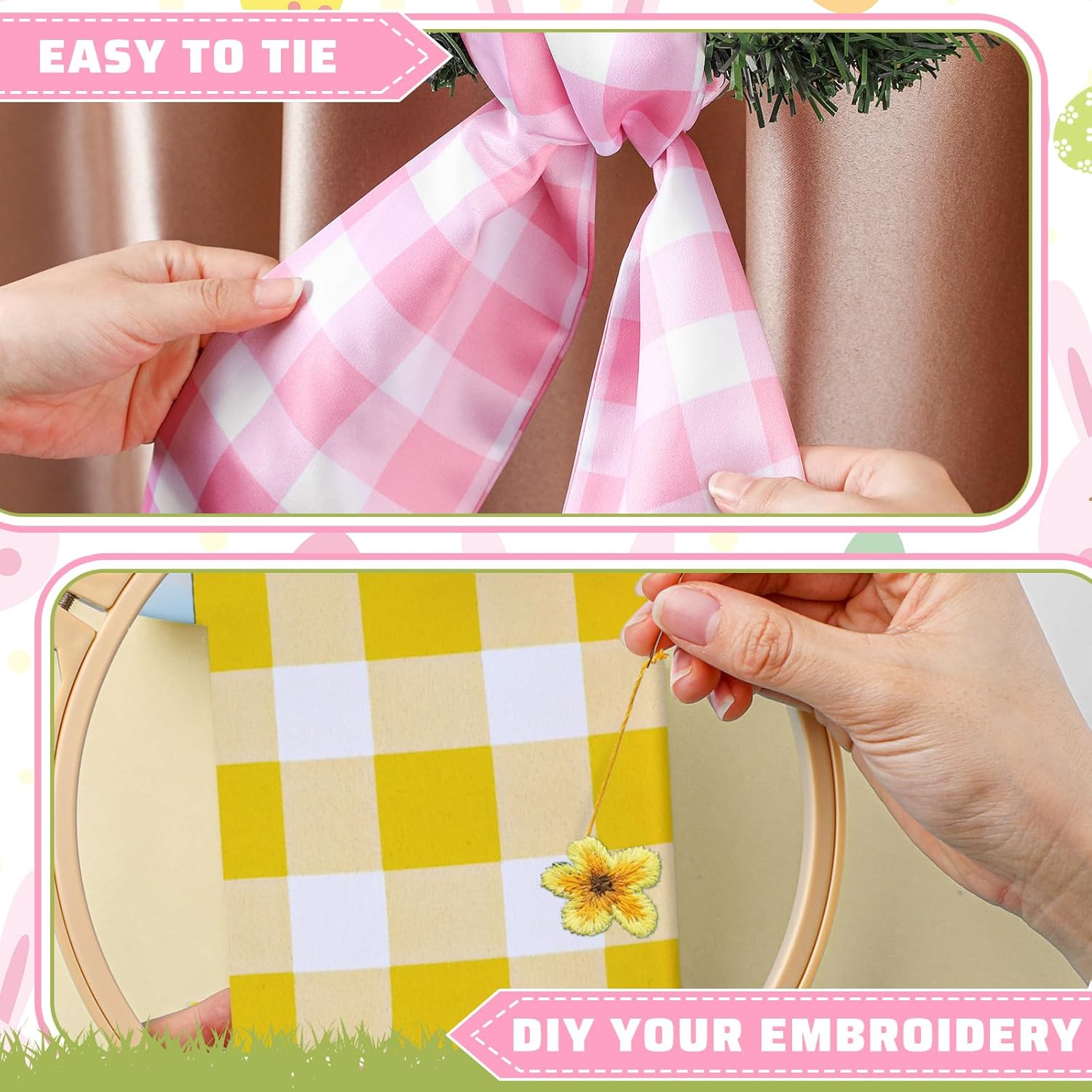 VitalCozy Easter Wreath Sash Set - 4 Pcs Blank Embroidery Accessories for Indoor/Outdoor Decor (4.49" x 56.30")