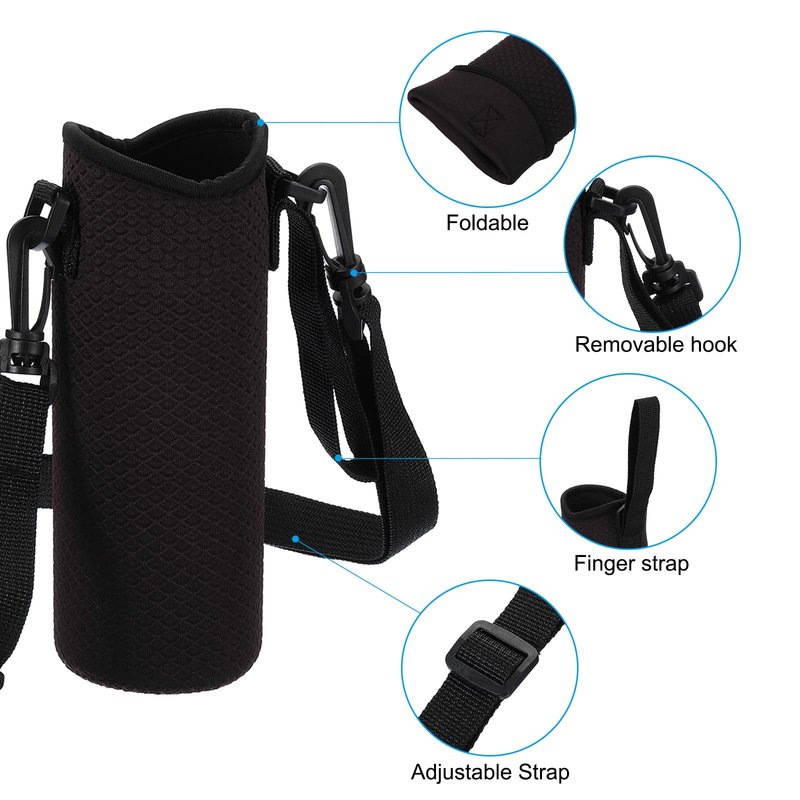 PATIKIL 66mmx185mm Water Bottle Sling Bag, 1 Pack Neoprene Portable Insulated Bottle Holder Carrier Textured with Adjustable Shoulder Strap, Black