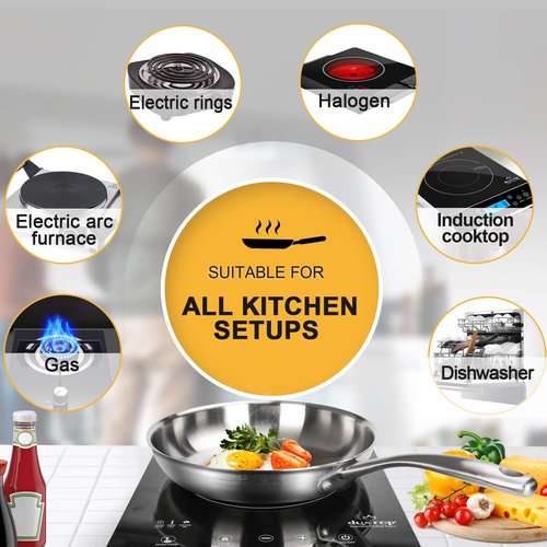 Duxtop Tri-ply Stainless Steel Frying Pan with Stay-Cool Handle, Professional 8 inch Fry Pan with Induction Magnetic Bottom, Healthy Small Skillet, Dishwasher and Oven Safe