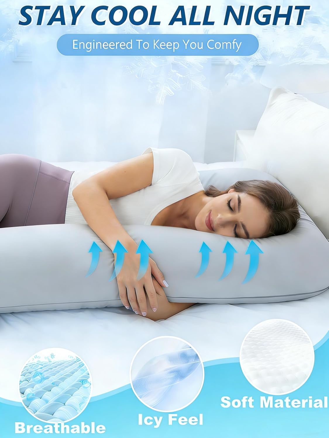 ZZZhen G-Shaped Pregnancy Pillow - 56 Inch Grey Maternity Pillow with Removable Cover for Ultimate Support