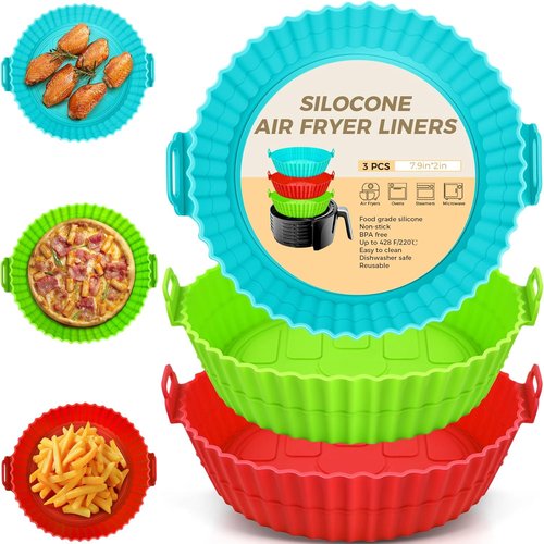 Buauty Air Fryer Silicone Liners - 8-Inch Reusable Food Grade Silicone Pot | 3-Pack Baking Accessories