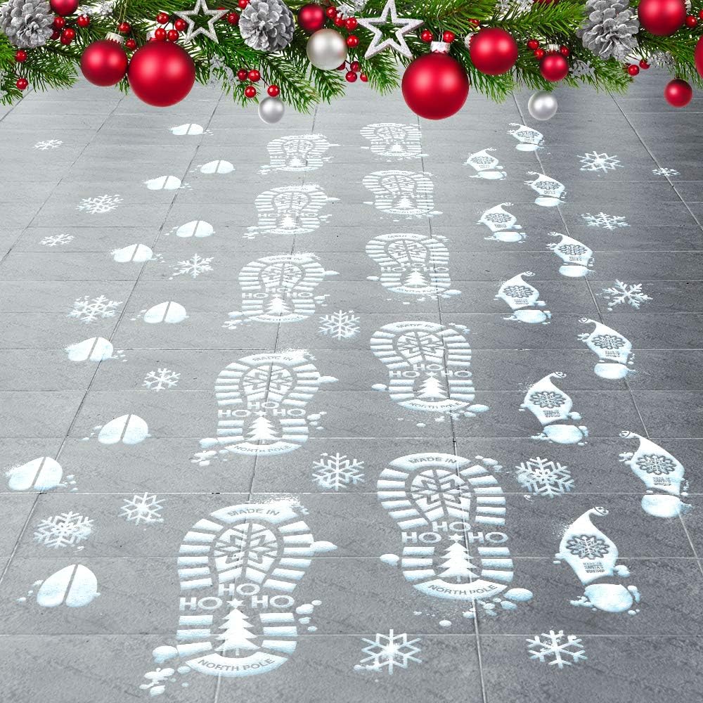 Santa Footprints - 180 Ct Floor Stickers Kit with Reindeer & Elf Designs for Holiday Fun