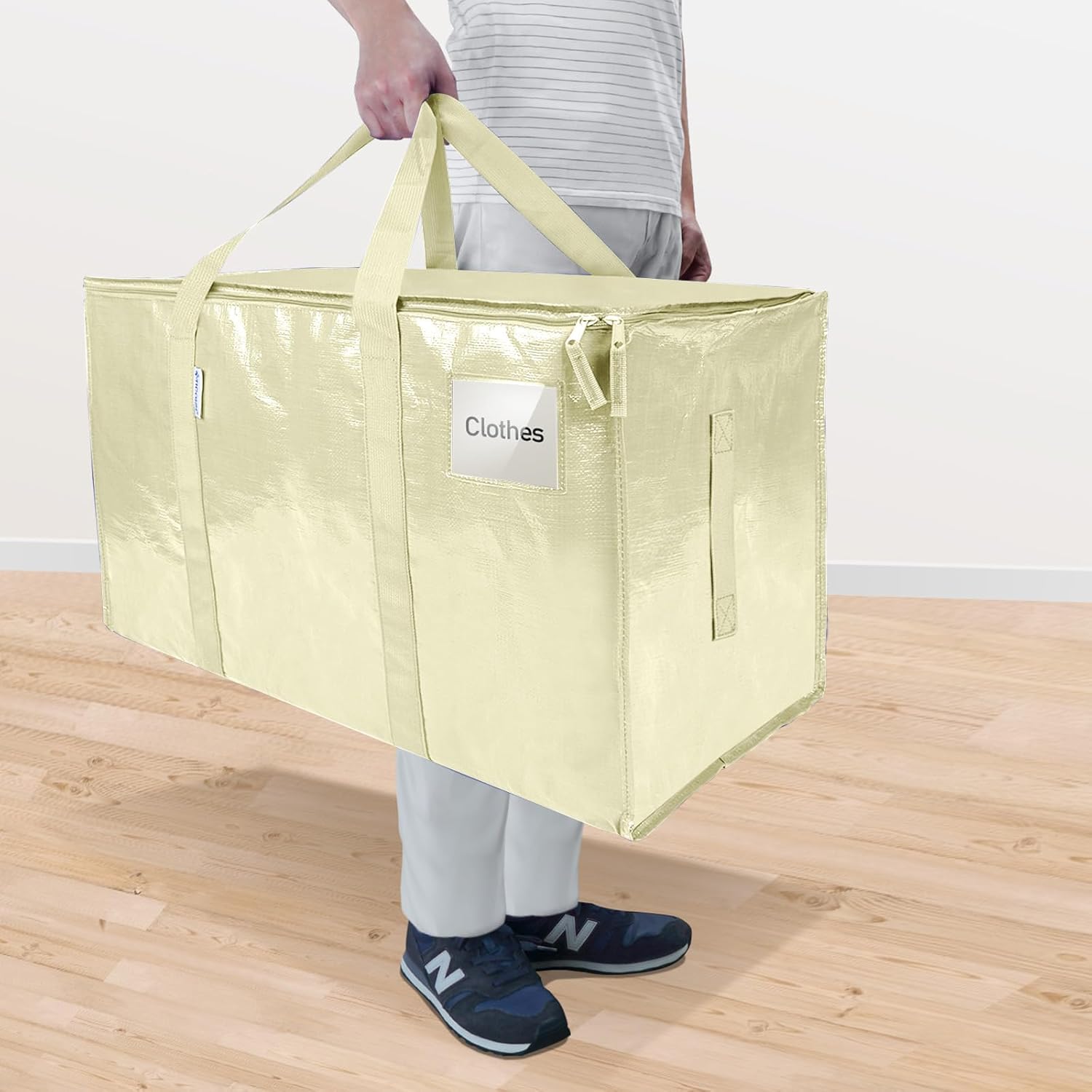 TICONN Extra Large Heavy-Duty Moving Bags - Durable Storage Solution with Zippers & Handles | 2 Pack, Cream