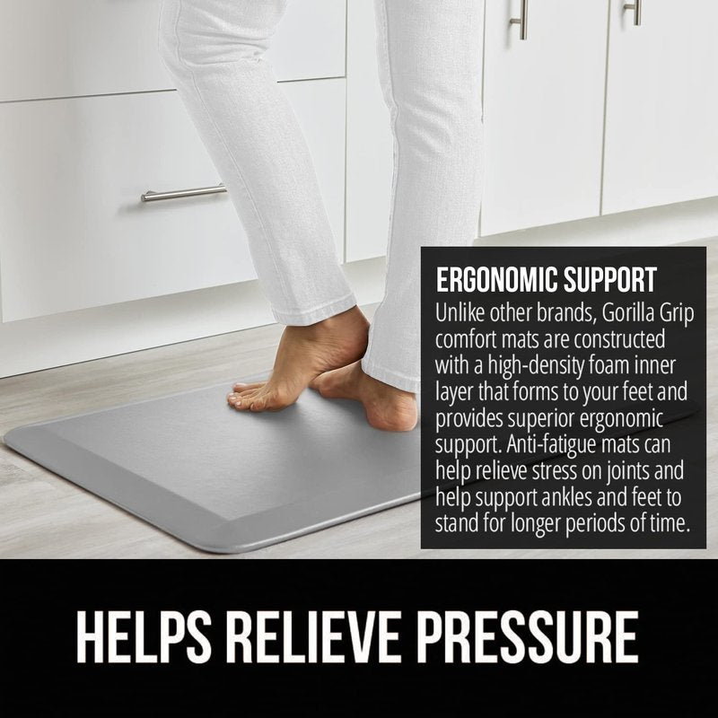 GORILLA GRIP Comfortable Cushioned Kitchen Mats for Floor, Waterproof and Stain Resistant Soft Top, 3/4 Inch Thick Ergonomic Standing Desk Anti Fatigue Mat, Foam Supports Feet, 20x32, Light Gray