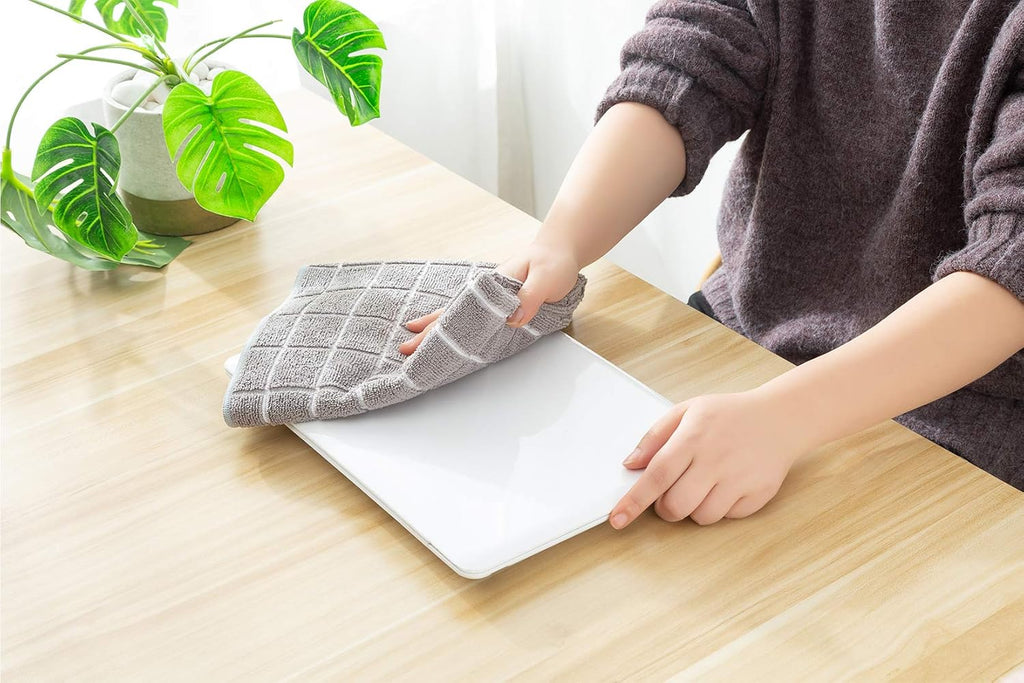 Skiennix Microfiber Dish Towels - Soft, Super Absorbent & Lint-Free - 8 Pack in Gray Lattice Design | 26 x 18 Inch
