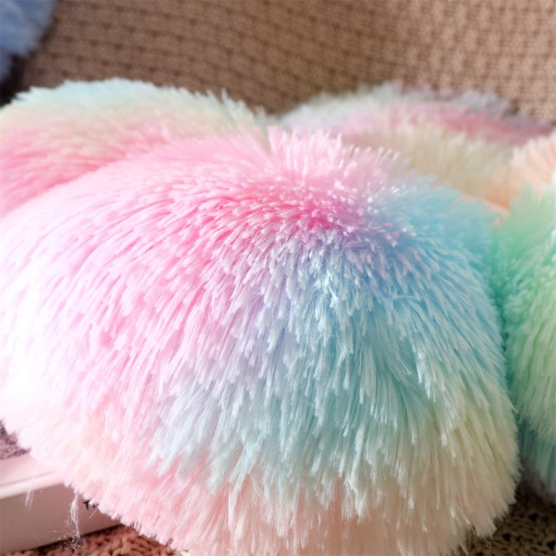 UGEYAO Faux Fur Pillow,Flower Shaped Throw Pillow Butt Cushion Flower Floor Pillow,Seating Cushion,Cute Room Decor & Plush Pillow for Bedroom Sofa Chair (19.7 Inches, Rainbow Pink)