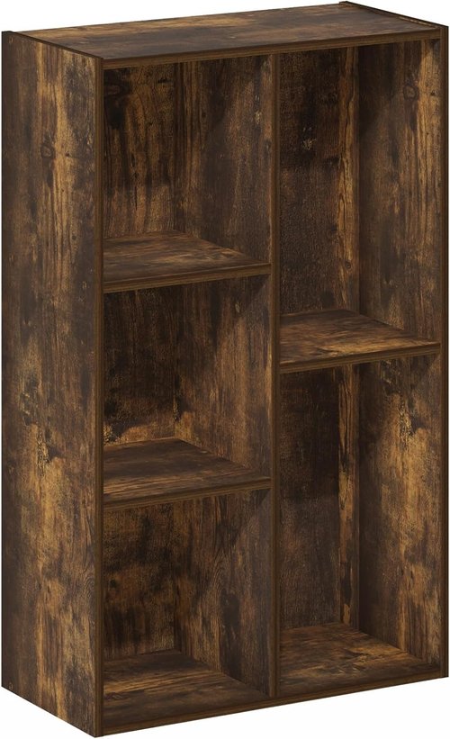 Furinno LUDER Bookshelf - 5-Cube Reversible Bookcase for Easy Assembly | Amber Pine, 9.4 x 19.5 x 31.5