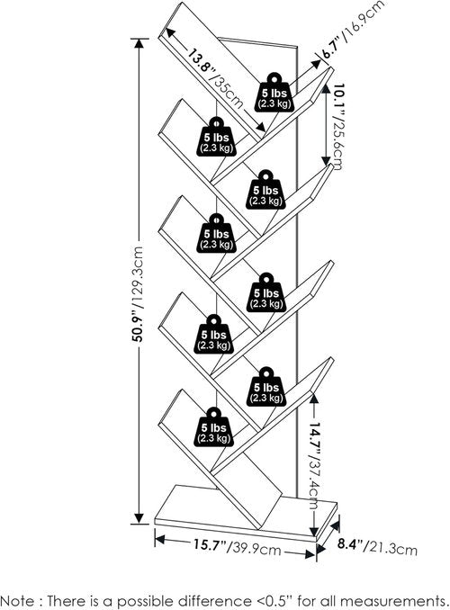Furinno Tree Bookshelf - 9-Tier Angled Open Bookcase | French Oak, 8.4 x 15.7 x 50.9 Inches