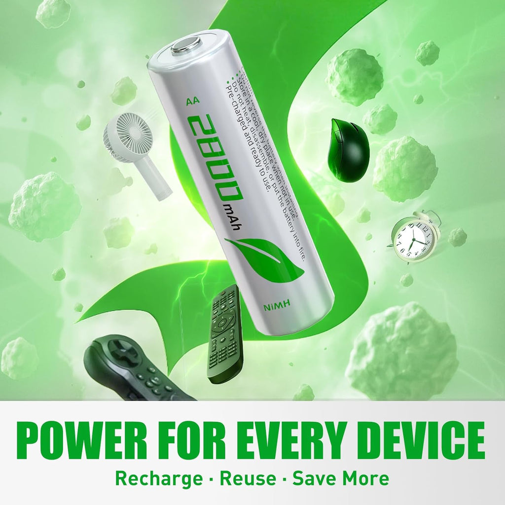 Rechargeable AA Batteries by [Brand Name] - 2800mAh High-Capacity NiMH, Long-Lasting & Pre-Charged - 8-Pack