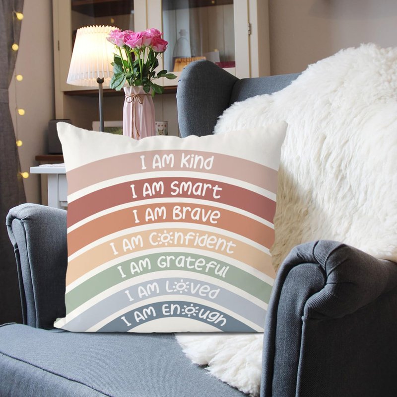 QIYUHOY Classroom Reading Corner Rainbow Decor Throw Pillow Covers, Book Center Calming Corner Home Bedroom Playroom Decor Pillow Case,20x20 Inch Pillowcase(red)