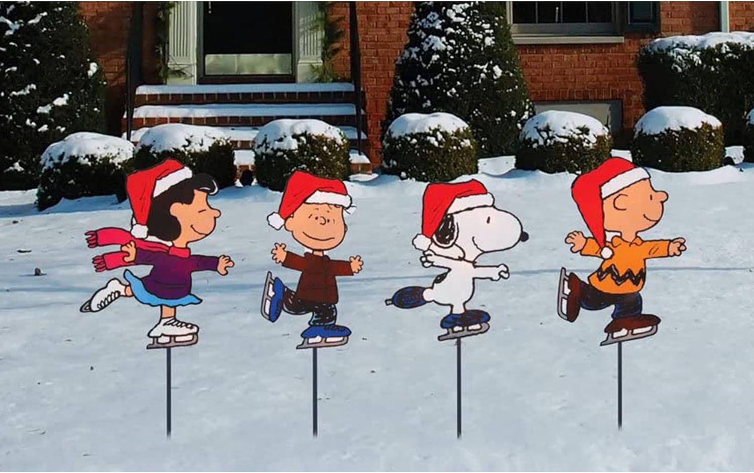 PRODUCTWORKS 8-Inch Pre-Lit Peanuts Skating Christmas Pathway Markers - Set of 4 Festive Decor