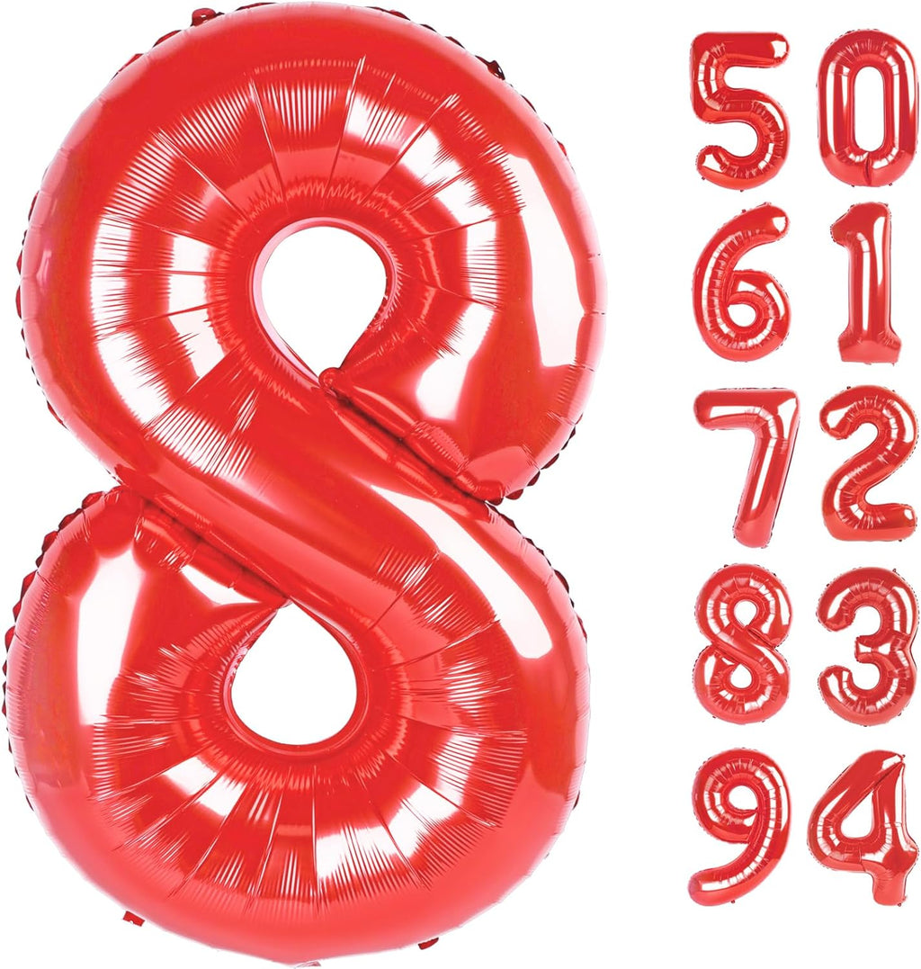 Red 8 Balloon - 40 Inch Number Balloon for Birthday Decorations | Perfect for 8th Party Supplies