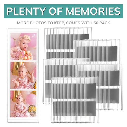 pbf PHOTO BOOTH FRAMES 2x6 Magnetic Picture Frames for Refrigerator | 2 x 6 Clear Magnetic Acrylic Frames for Photo Strips | Magnetic Photo Holders for Fridge, Locker, Sign Holder (50-Pack)