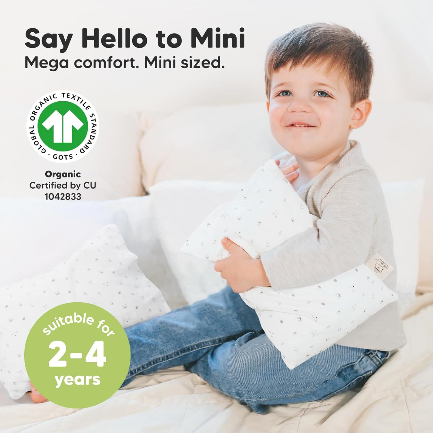 My Little Dreamy Mini Toddler Pillow - Soft Organic Cotton Travel Pillow with Case, 9x13 (Acorn)