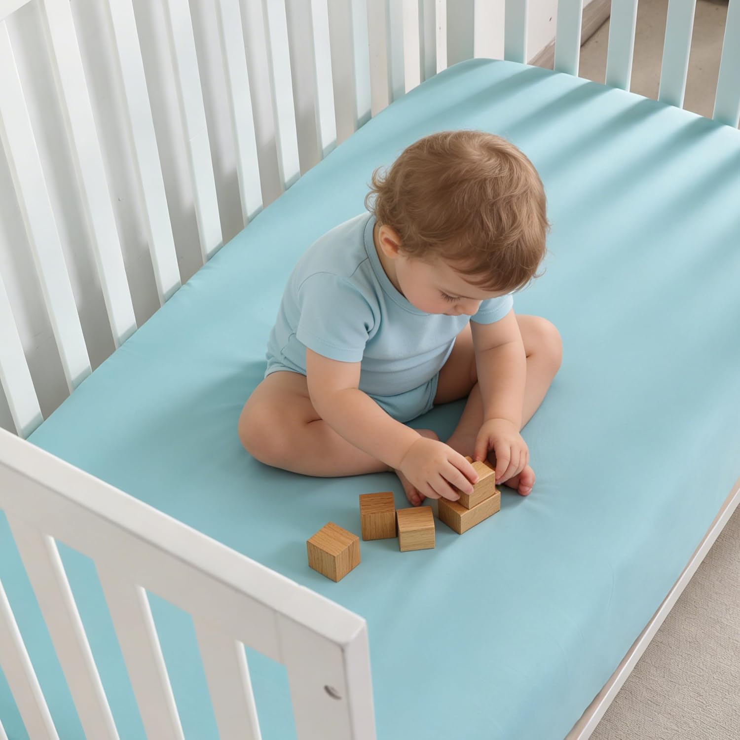 NTBAY 100% Brushed Microfiber Fitted Crib Sheet - Super Soft & Cozy | Aqua, 28x52 Inches for Standard Cribs