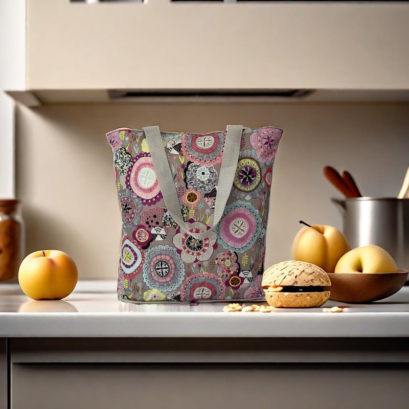 NC Large Foldable Waterproof Lightweight Durable Reusable Grocery Tote Bags, Sturdy Daily Shopping Tote Bag, Colorful Floral Style with Zipper Closure, 2 Pack