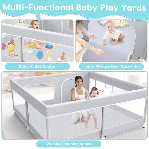 Fshibila Baby Playpen - 50x50 Inch Sturdy Playard for Indoor & Outdoor Use | Soft Breathable Mesh, Grey