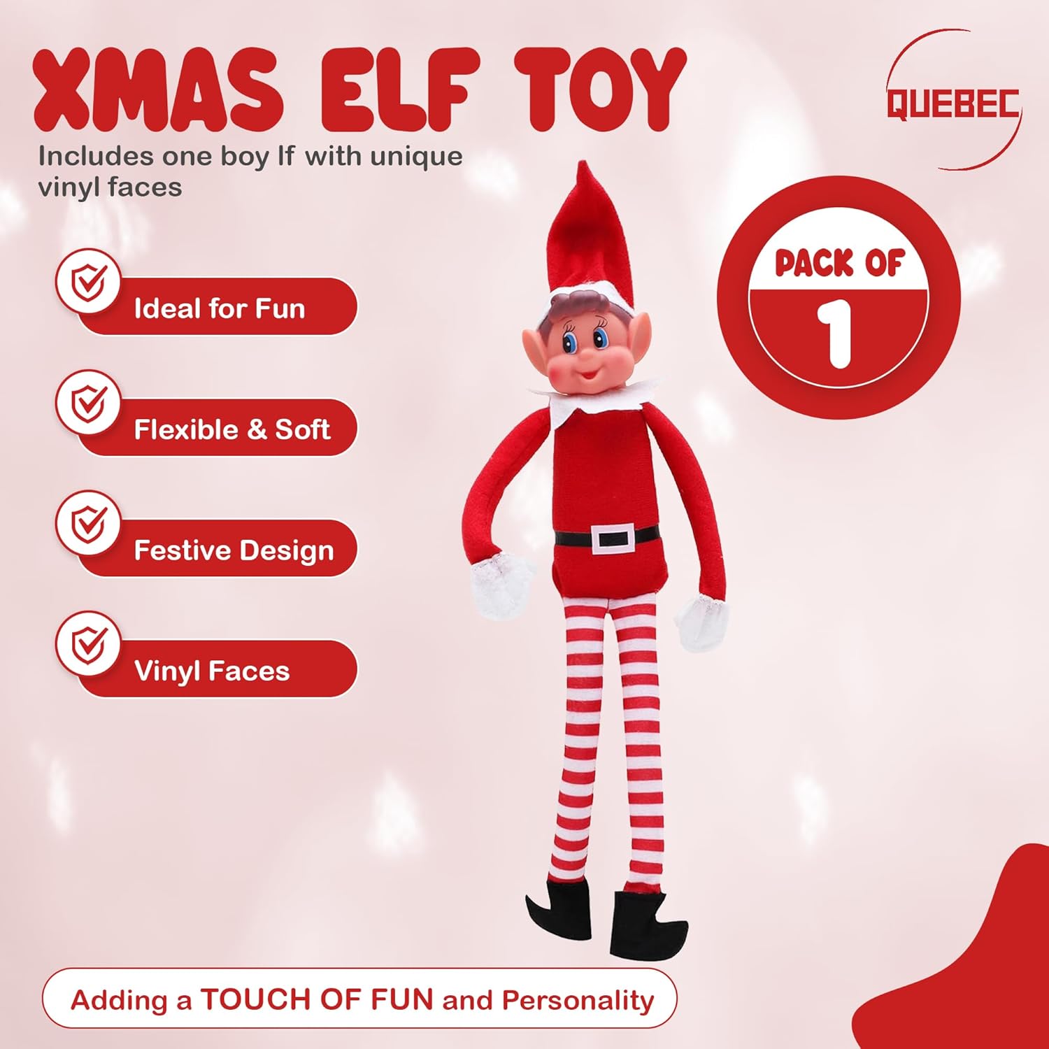 Quebec Christmas Mischief Makers - Naughty Santa's Little Helper Elf Toy with Soft Body & Vinyl Face | Perfect for Family Fun