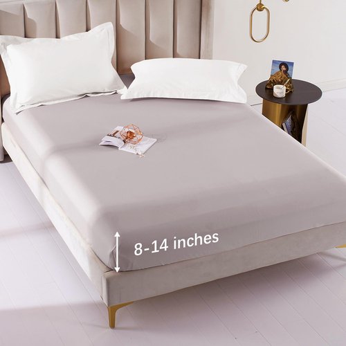 MILDLY Deep Pocket Fitted Sheet Only King Size 76"x80" 100% Long Staple Cotton Light Grey Pink Breathable Bottom Sheet Fits Up to 14" Deep Mattress