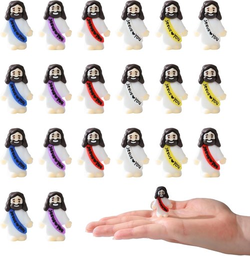 Cowlyn Mini Jesus Figurines - Multicolor Tiny Statues for Easter Egg Stuffers | 20-Pack Religious Gifts