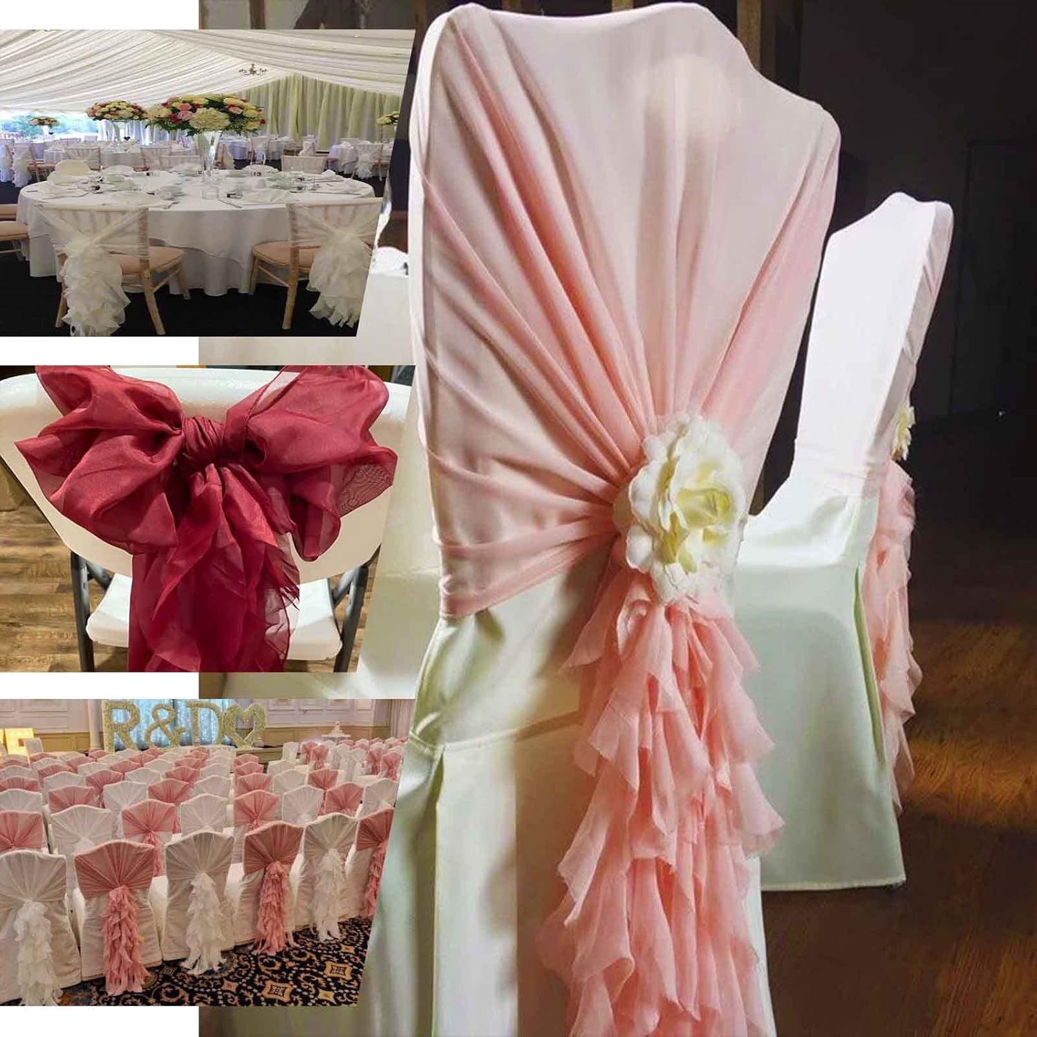 TableclothsFactory Premium Designer Curly Willow Chiffon Chair Sashes - Nude | Perfect for Weddings & Events