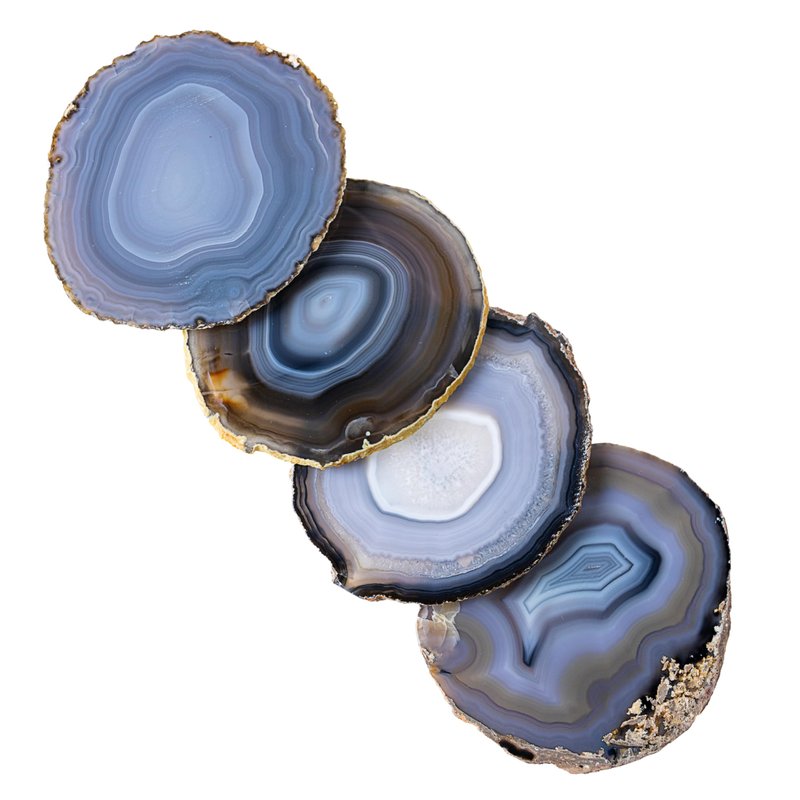 Nature's Decorations Natural Agate Stone Coasters - Set of 4 Polished Geode Drink Mats for Dining & Coffee Table & Kitchen Decor No Dye 3.5-4" Diameter