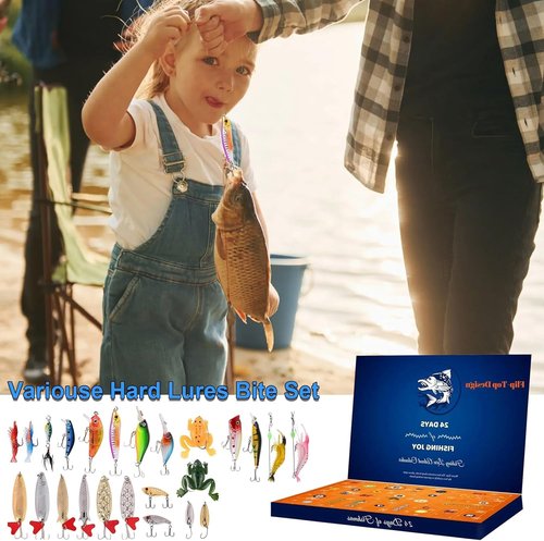 Fishing Advent Calendar 2025 - 24 Days of Christmas Countdown Fishing Lures Set for Enthusiasts