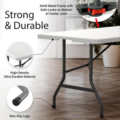 6FT Heavy Duty Folding Table by [Brand Name] - Portable with Built-In Handle & Steel Legs for Events, Picnics, and More
