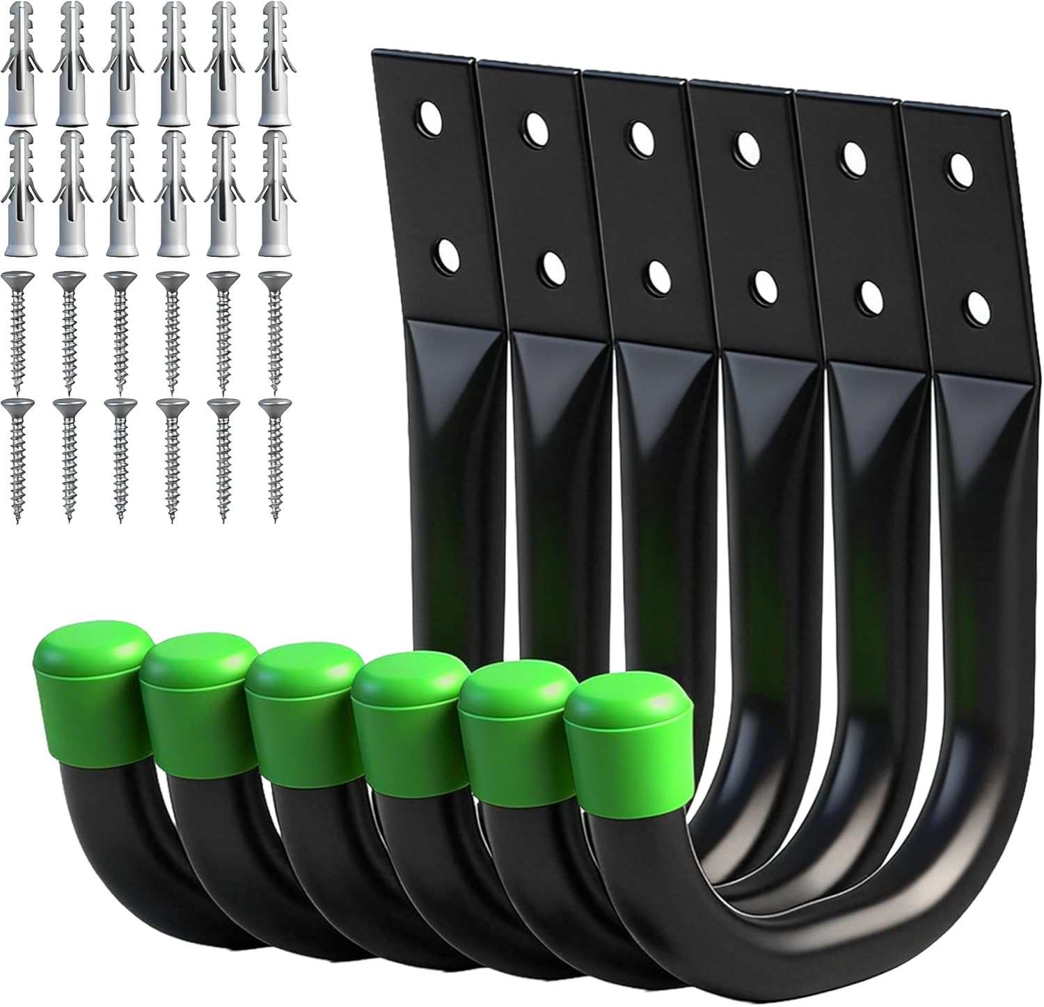 SWANLAKE Heavy Duty Garage Storage Utility Hooks - Black Wall Hooks for Organizing (6 Pack)