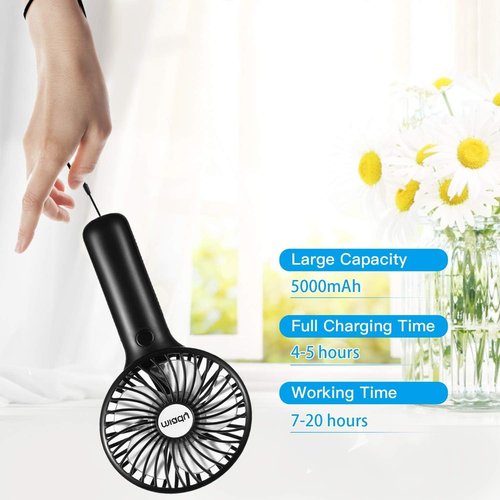 Miady Portable Handheld Fan - 5000mAh Mini USB Fan with 3 Speeds | 7-20 Hours Runtime for Travel & Office