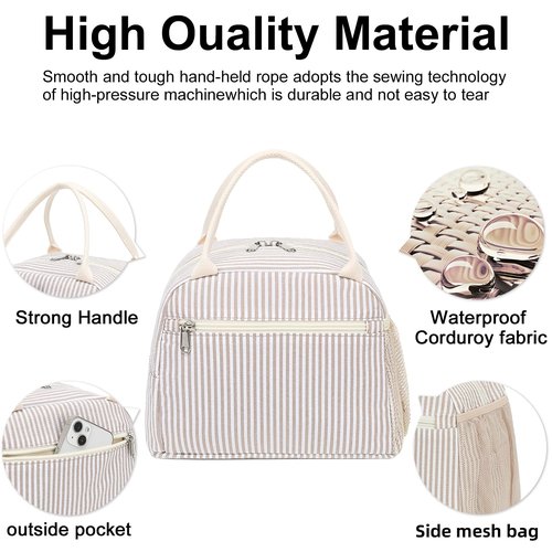 LEDAOU Lunch Box for Women Insulated Lunch Bag Corduroy Lunch Tote Bags Leakproof Cooler Lunch Case for Travel Work Picnic