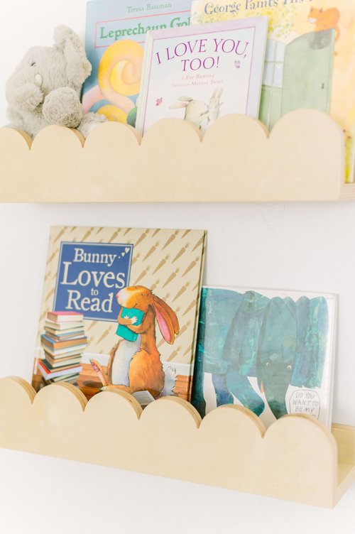 Fable Twig Floating Nursery Book Shelves with Scalloped Edges - Wooden Montessori Hanging Bookshelves for Kids Rooms - Toddler Wall Mounted Bookshelf Rack for Bedroom, Playroom, Classroom - Set of 2