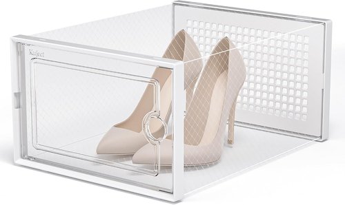Kuject X-Large Shoe Storage Boxes - Clear Plastic Stackable 12 Pack for Sneakers & Toy Organization | White