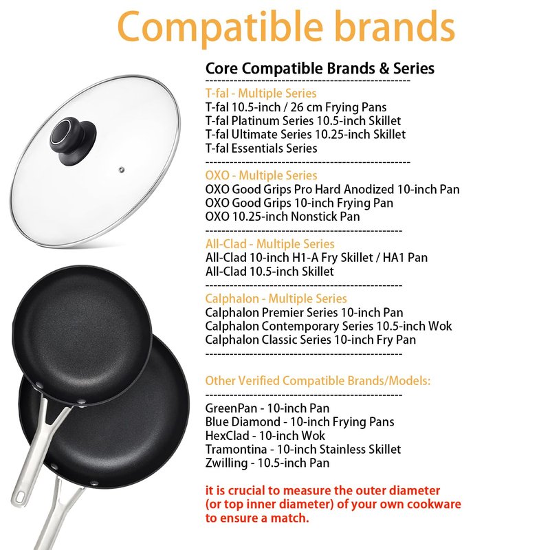 10 Inch Pan Lid 10" Tempered Glass Lid for Frying Pan, Skillets, Pans, Pots and Wok, Heat Resistant Handle