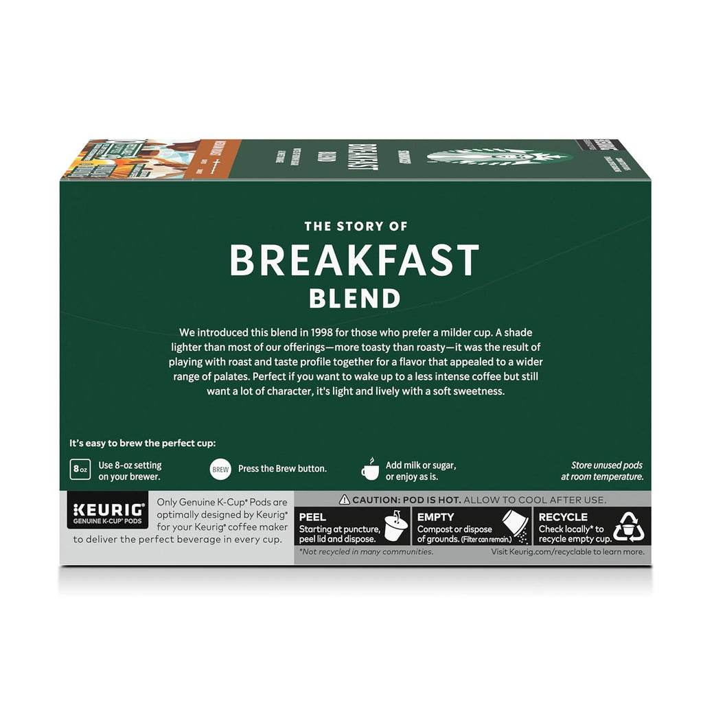 Starbucks K-Cup Coffee Pods - Medium Roast Breakfast Blend for Hot or Iced Coffee | 40 Pods
