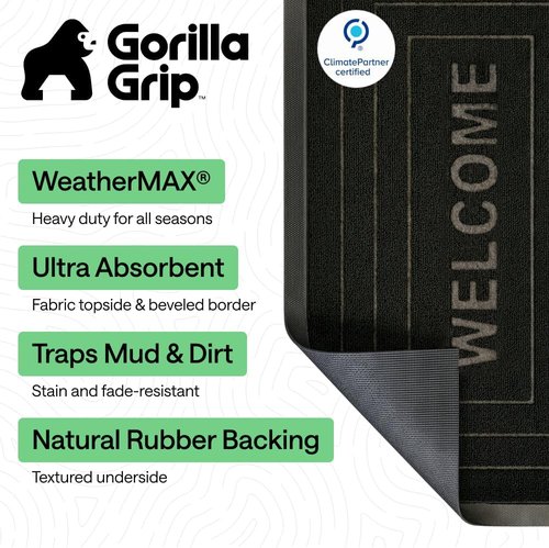 GORILLA GRIP Waterproof All-Season WeatherMAX Doormat - Stain & Fade Resistant, 29x17 Black