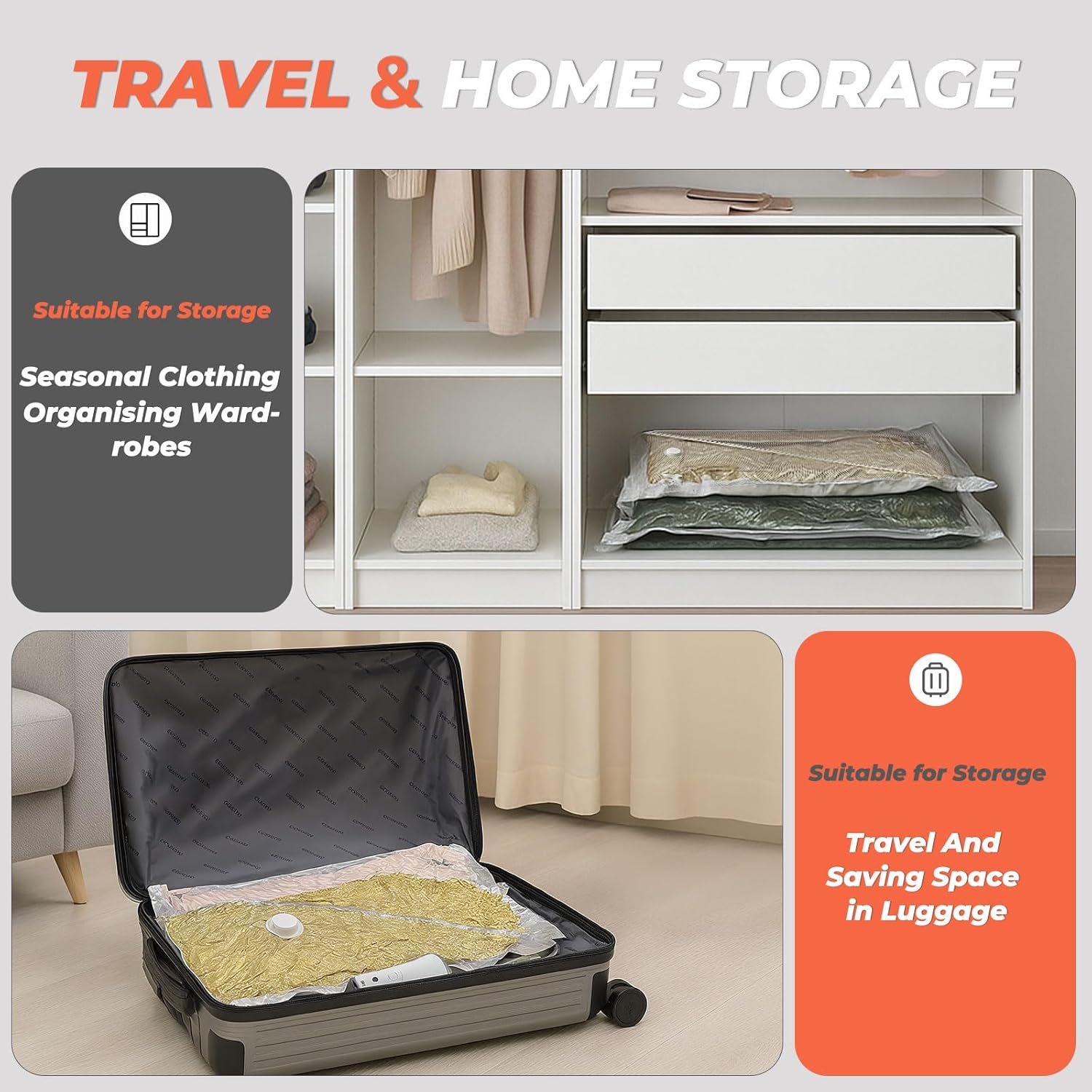 Vacbird Vacuum Storage Bags - 18 Pack with Rechargeable Wireless Pump | Large, Medium & Small Sizes for Clothing, Bedding & Travel