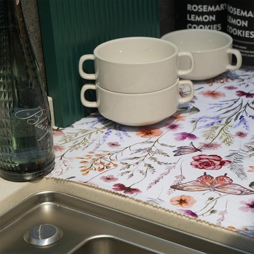 Shelf and Drawer Liner for Kitchen Cabinets, Non-Adhesive and Strong Non-Slip Floral Shelf Cabinet Drawer Liners for Kitchen, Waterproof Cupboard Liners,Easy to Clean,12IN x 10FT