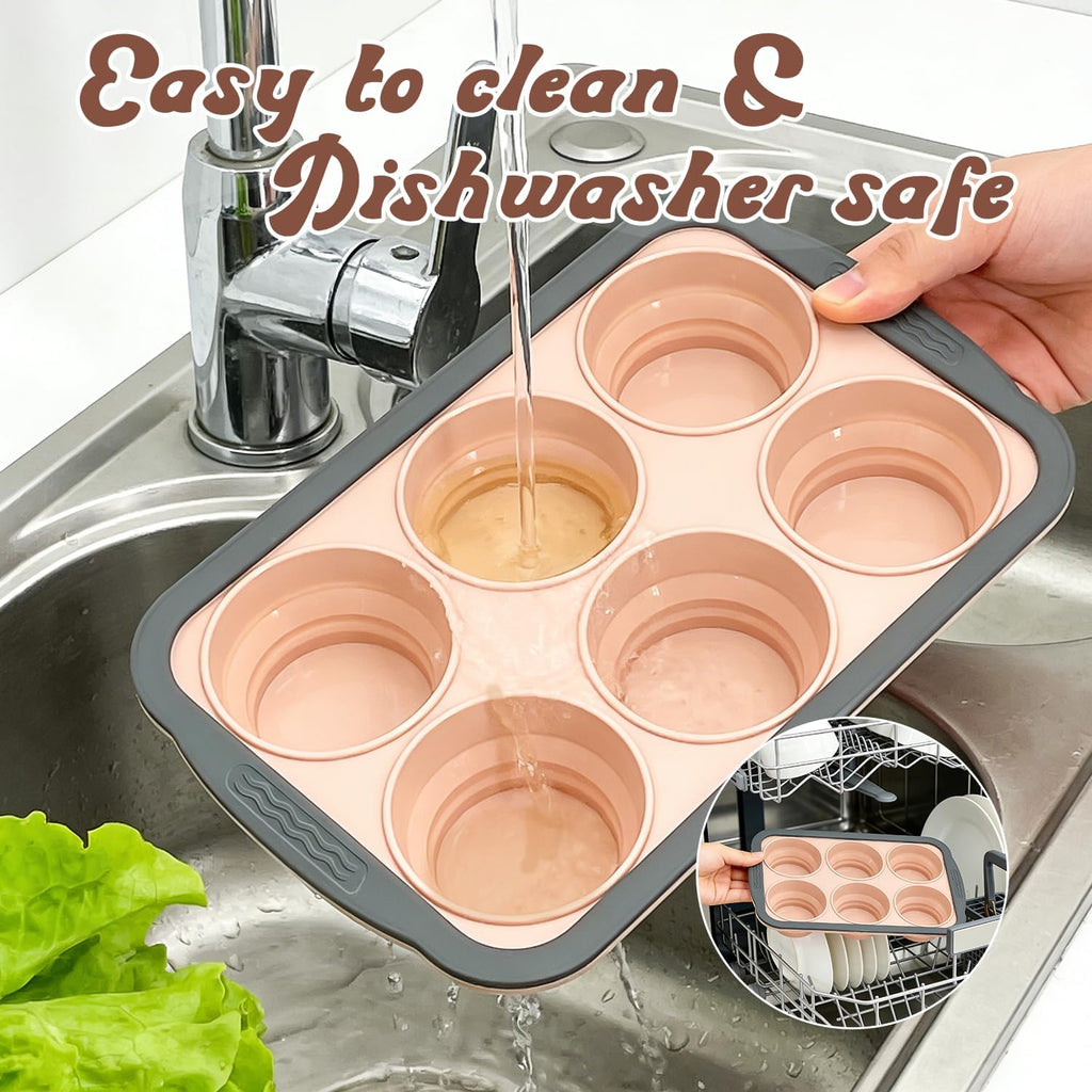 Skiennix Silicone Muffin Pan - 6-Cup Nonstick Baking Mold with Metal Frame | Easy Release & Dishwasher Safe (Pink)